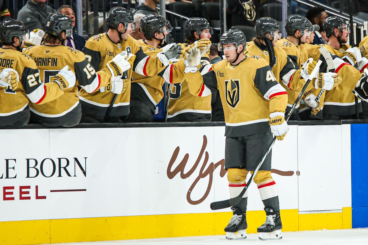Vegas Golden Knights F Ivan Barbashev (49) FILITES después de un gol para el martes rojo el martes 4 de 2025, Nevada. 